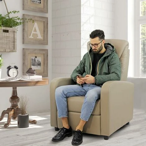 Poltrona Relax Con Schienale Reclinabile E Poggiapiedi In Ecopelle Sabbia 4 Poltrona Relax Con Schienale Reclinabile E Poggiapiedi In Ecopelle Sabbia - immagine 4