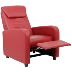 Poltrona Relax Con Schienale Reclinabile E Poggiapiedi In Ecopelle Bordeaux