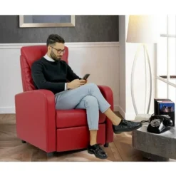 Poltrona Relax Con Schienale Reclinabile E Poggiapiedi In Ecopelle Bordeaux -Negozio al dettaglio VIDAXL || HOMCOM || Songmics 71802488 3