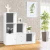Mobile Contenitore LIAM A 3 Livelli In Legno Bianco Con Sfondo Grigio Con Anta E Cassetti