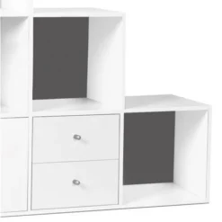 Mobile Contenitore LIAM A 3 Livelli In Legno Bianco Con Sfondo Grigio Con Anta E Cassetti -Negozio al dettaglio VIDAXL || HOMCOM || Songmics 71918948 4