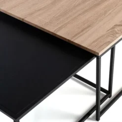 Set Di 2 Tavolini DENTON 60/70 In Metallo Nero E Legno, Design Industriale -Negozio al dettaglio VIDAXL || HOMCOM || Songmics 71918977 3