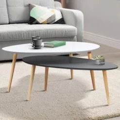 Set Di 2 Tavolini GIGI, Laccato PM Grigio GM Bianco Scandinavo