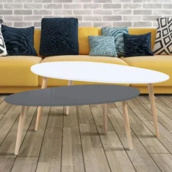 Set Di 2 Tavolini GIGI, Laccato PM Grigio GM Bianco Scandinavo -Negozio al dettaglio VIDAXL || HOMCOM || Songmics 71918988 5