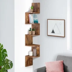 Scaffale Angolare A Parete A 5 Livelli ISA In Legno Invecchiato