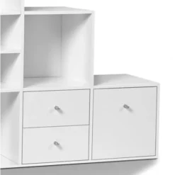 Contenitore A Gradini LIAM, 4 Livelli, In Legno Bianco Con Anta E Cassetti -Negozio al dettaglio VIDAXL || HOMCOM || Songmics 71919007 4