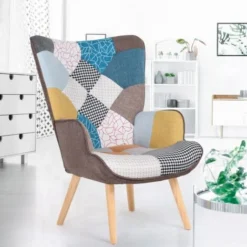 Poltrona Scandinava IVAR In Tessuto Patchwork Multicolore