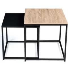 Set Di 2 Tavolini DENTON 40/45 In Metallo Nero E Legno Dal Design Industriale -Negozio al dettaglio VIDAXL || HOMCOM || Songmics 71919077 5