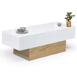 Tavolino Scorrevole MARTA In Legno Imitazione Faggio E Bianco -Negozio al dettaglio VIDAXL || HOMCOM || Songmics 71919079 4