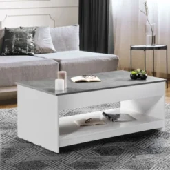 Tavolino Con Piano Sollevabile SOA In Legno Bianco Con Piano Effetto Cemento -Negozio al dettaglio VIDAXL || HOMCOM || Songmics 71919099 3