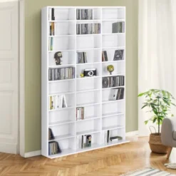 Libreria Per CD CEYLIA A 30 Scomparti Con Ripiani Regolabili, Legno Bianco -Negozio al dettaglio VIDAXL || HOMCOM || Songmics 71919114 4