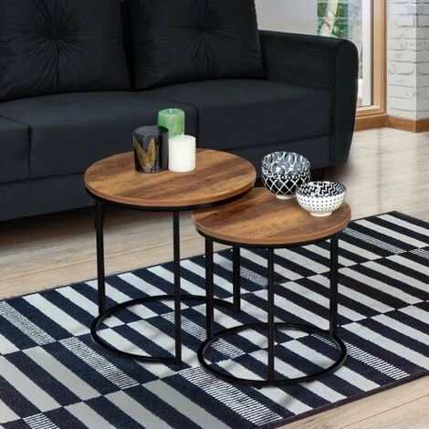 Set Di 2 Tavolini Rotondi DAYTON 40/45 Effetto Invecchiato Design Industriale 1 Set Di 2 Tavolini Rotondi DAYTON 40/45 Effetto Invecchiato Design Industriale