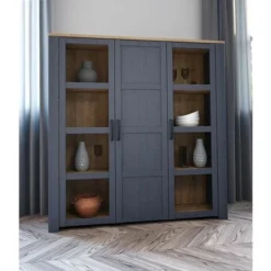 Vetrina Rovere Navy E Rovere Riviera, 3 Ante