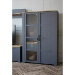 Vetrina Contemporanea Rovere Navy E Rovere Riviera, 2 Ante