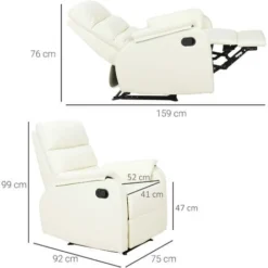 Homcom Poltrona Relax Reclinabile Manuale In Similpelle, Crema, 75x92x99cm -Negozio al dettaglio VIDAXL || HOMCOM || Songmics 7214122 3