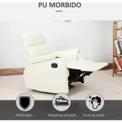 Homcom Poltrona Relax Reclinabile Manuale In Similpelle, Crema, 75x92x99cm -Negozio al dettaglio VIDAXL || HOMCOM || Songmics 7214122 5