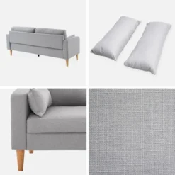 Divano In Tessuto Grigio Chiaro - Bjorn - Divano A 3 Posti Dritto Con Gambe In Legno, Stile Scandinavo -Negozio al dettaglio VIDAXL || HOMCOM || Songmics 74462179 4