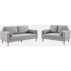 Divano In Tessuto Grigio Chiaro - Bjorn - Divano A 3 Posti Dritto Con Gambe In Legno, Stile Scandinavo -Negozio al dettaglio VIDAXL || HOMCOM || Songmics 74462179 5