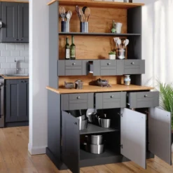 Dispensa Con Vetrina „Bergamo Grigio/Rovere Vicco -Negozio al dettaglio VIDAXL || HOMCOM || Songmics 76596671 5