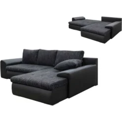 Divano Letto Con Angolo Reversibile In Tessuto E Similpelle Grigio Chiné E Nero - MISSISSIPPI II -Negozio al dettaglio VIDAXL || HOMCOM || Songmics 76707790 3