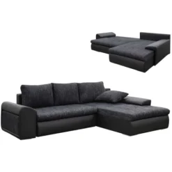 Divano Letto Con Angolo Reversibile In Tessuto E Similpelle Grigio Chiné E Nero - MISSISSIPPI II -Negozio al dettaglio VIDAXL || HOMCOM || Songmics 76707790 4