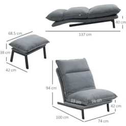 HOMCOM Poltrona Relax Reclinabile A 4 Livelli Con Pouf Poggiapiedi In Tessuto Grigio Chiaro -Negozio al dettaglio VIDAXL || HOMCOM || Songmics 76985383 3