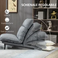 HOMCOM Poltrona Relax Reclinabile A 4 Livelli Con Pouf Poggiapiedi In Tessuto Grigio Chiaro -Negozio al dettaglio VIDAXL || HOMCOM || Songmics 76985383 4
