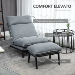 HOMCOM Poltrona Relax Reclinabile A 4 Livelli Con Pouf Poggiapiedi In Tessuto Grigio Chiaro -Negozio al dettaglio VIDAXL || HOMCOM || Songmics 76985383 5