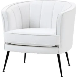 HOMCOM Poltroncina Da Camera Imbottita Con Rivestimento In Finta Pelle E Gambe In Acciaio, Bianco