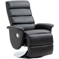 HOMCOM Poltrona Relax Reclinabile E Girevole Con Poggiapiedi Effetto Pelle, 75x92x105cm, Nero