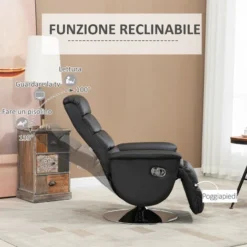 HOMCOM Poltrona Relax Reclinabile E Girevole Con Poggiapiedi Effetto Pelle, 75x92x105cm, Nero -Negozio al dettaglio VIDAXL || HOMCOM || Songmics 76993515 4