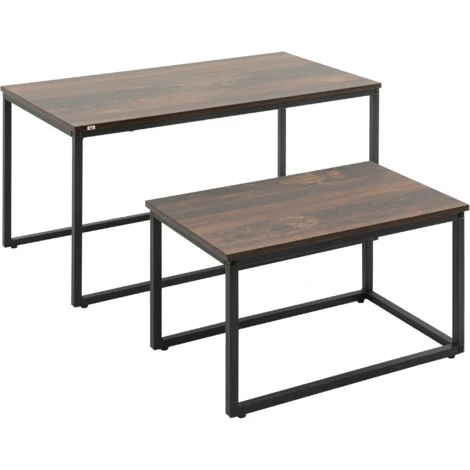 HOMCOM Set 2 Tavolini Da Caffè Impilabili In Stile Industriale In Legno E Acciaio, Marrone E Nero 1 HOMCOM Set 2 Tavolini Da Caffè Impilabili In Stile Industriale In Legno E Acciaio, Marrone E Nero