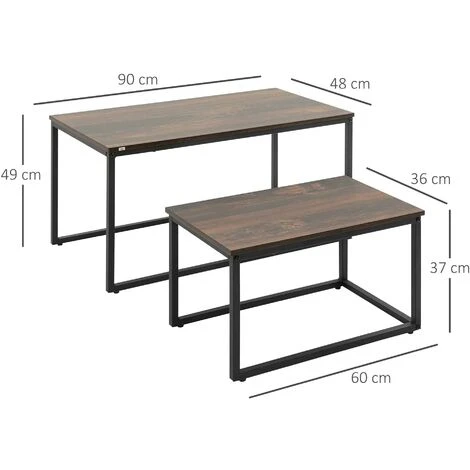 HOMCOM Set 2 Tavolini Da Caffè Impilabili In Stile Industriale In Legno E Acciaio, Marrone E Nero 3 HOMCOM Set 2 Tavolini Da Caffè Impilabili In Stile Industriale In Legno E Acciaio, Marrone E Nero - immagine 3