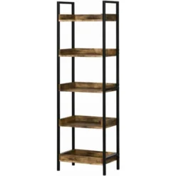 HOMCOM Libreria Stile Industriale A 5 Ripiani In Legno E Metallo, 48x30x155cm, Marrone Rustico