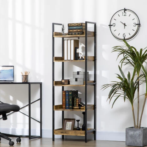 HOMCOM Libreria Stile Industriale A 5 Ripiani In Legno E Metallo, 48x30x155cm, Marrone Rustico 2 HOMCOM Libreria Stile Industriale A 5 Ripiani In Legno E Metallo, 48x30x155cm, Marrone Rustico - immagine 2