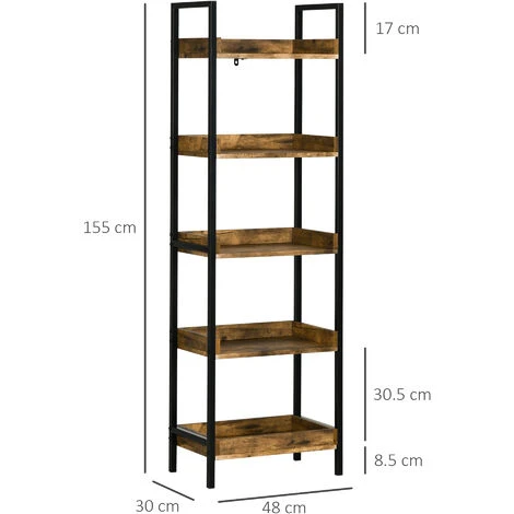 HOMCOM Libreria Stile Industriale A 5 Ripiani In Legno E Metallo, 48x30x155cm, Marrone Rustico 3 HOMCOM Libreria Stile Industriale A 5 Ripiani In Legno E Metallo, 48x30x155cm, Marrone Rustico - immagine 3