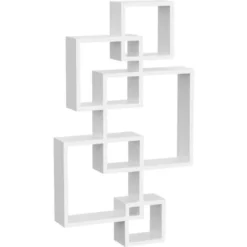 HOMCOM Libreria Moderna Sospesa Con 5 Cubi Intrecciati In Legno, 49.5x10.2x86cm, Bianco