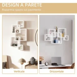 HOMCOM Libreria Moderna Sospesa Con 5 Cubi Intrecciati In Legno, 49.5x10.2x86cm, Bianco -Negozio al dettaglio VIDAXL || HOMCOM || Songmics 77067221 4