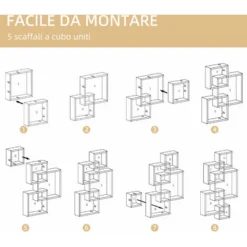HOMCOM Libreria Moderna Sospesa Con 5 Cubi Intrecciati In Legno, 49.5x10.2x86cm, Bianco -Negozio al dettaglio VIDAXL || HOMCOM || Songmics 77067221 5