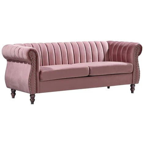 Divano Chesterfield 3 Posti In Velluto Rosa Antico - TRUMBO 1 Divano Chesterfield 3 Posti In Velluto Rosa Antico - TRUMBO