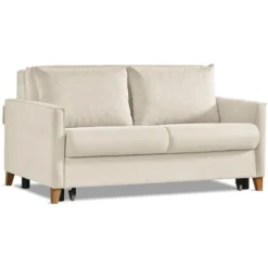 EVERGREENWEB - Divano Letto BEIGE 2 Posti Con Letto Estraibile E Spalliera Reclinabile, Divano Di Design Moderno, Zampe In Legno E Cuscini In Omaggio, Braccioli Slim, Materasso 140x190 | MARGOT