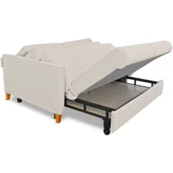 EVERGREENWEB - Divano Letto BEIGE 2 Posti Con Letto Estraibile E Spalliera Reclinabile, Divano Di Design Moderno, Zampe In Legno E Cuscini In Omaggio, Braccioli Slim, Materasso 140x190 | MARGOT -Negozio al dettaglio VIDAXL || HOMCOM || Songmics 77809734 3