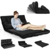 RELAX4LIFE Divano 2 Posti Trasformabile In Letto Con 2 Cuscini Da Pavimento, Design Pieghevole E Salvaspazio E Schienale Regolabile In 6 Livelli (Nero)
