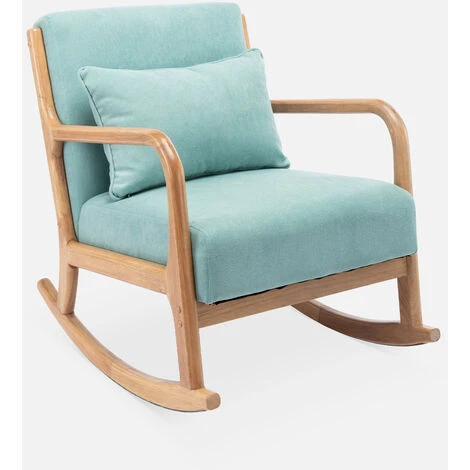 Sedia A Dondolo Di Design In Legno E Tessuto, 1 Posto, Sedia A Dondolo Scandinava, Verde Acqua 2 Sedia A Dondolo Di Design In Legno E Tessuto, 1 Posto, Sedia A Dondolo Scandinava, Verde Acqua - immagine 2
