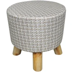 Sgabello Tondo Con Piedi In Legno, Pouf Poggiapiedi Mod. Nemo