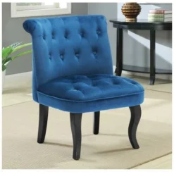 Poltrona Crapaud In Velluto Blu Notte - MELOSIA -Negozio al dettaglio VIDAXL || HOMCOM || Songmics 79357745 4