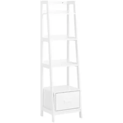 SoBuy Scaffale A Scala,Libreria,Mensole Da Angolo,Mensola Porta CD,con Cassetto 44Lx36Px115A Cm Bianco FRG116-K-W