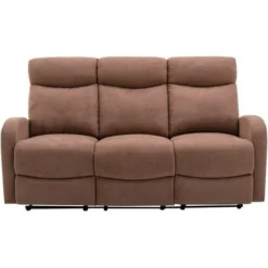 Divano 3 Posti Relax In Tessuto Marrone - EVELYN