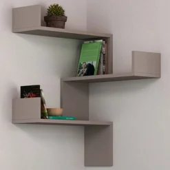 Mensola Scaffale Angolare Da Parete 3 Piani Salvaspazio Tortora 60 X 22 X 90H Cm
