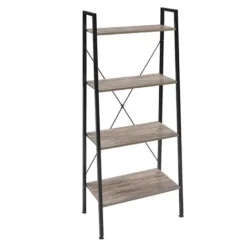 WOLTU Scaffale A Scala Libreria Portaoggetti In Legno Acciaio Con 4 Ripiani Nero+faggio